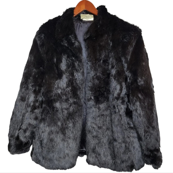 Somerset Furs Rabbit Fur Black Coat Size Medium - Picture 1 of 17
